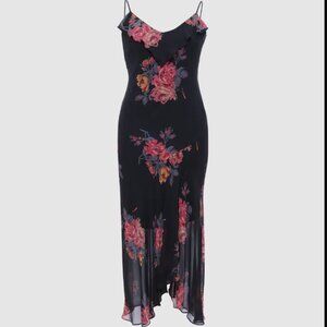 Caché Floral Beaded Maxi Dress Vintage Y2K Orange Black Ruffles Size 4